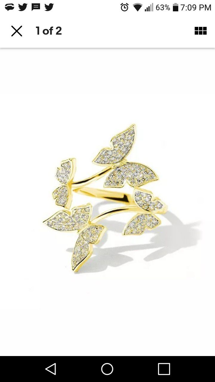 Vivid Flying Butterfly 18k Yellow Gold Filled Open Band Ring Size Adjustable