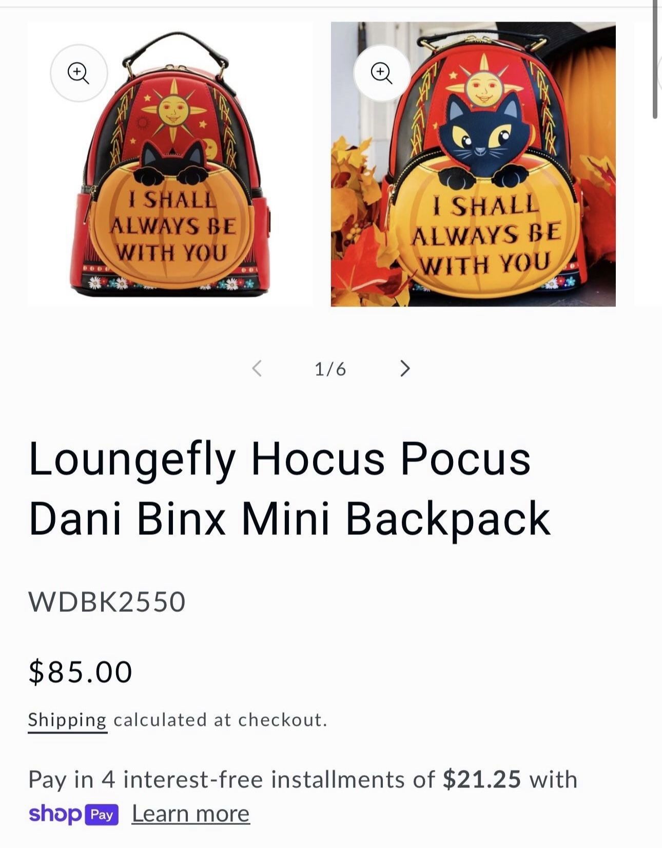 Loungefly Hocus Pocus Dani Binx Backpack