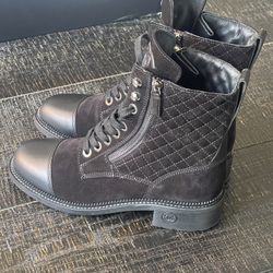 Interlocking CC Logo Suede Combat Boots Women's Size: 9