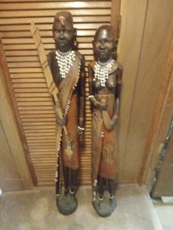 Large Hand-Carved African Wooden Statue Pair – 4 Ft Male & Female Tribal Folk Art Sculptures – Solid Wood – $1,500 OBO
Beautiful matching pair of larg