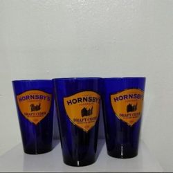 GEORGE HORNSBY'S DRAFT CIDER COBALT BLUE PINT GLASS ES SET OF 4