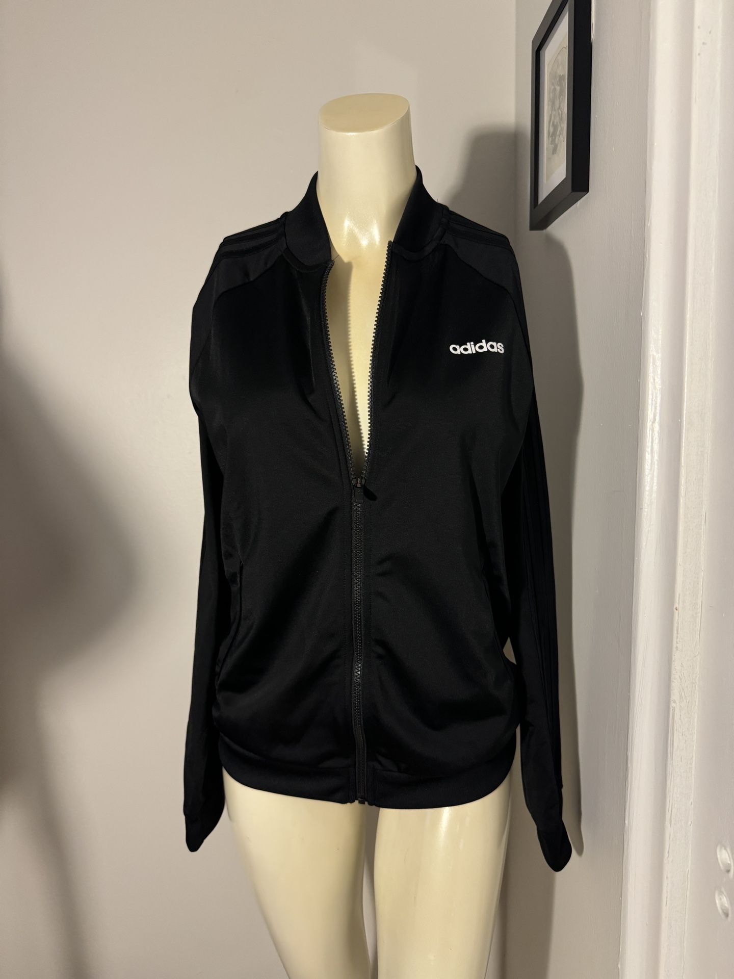 Adidas Size Medium Tracksuit Sweater Black and Black Stripes Striped Jacket