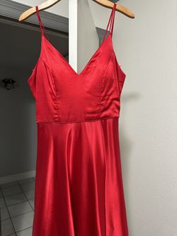 Sequin Hearts: Long Red Satin Dress