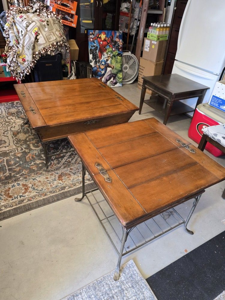 Vintage Fench Style (Wood & Iron) Coffee and End-Side Table with Lift Top Compartments