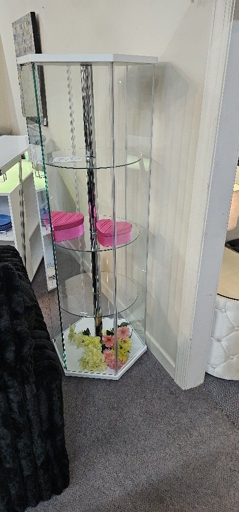 Hexagonal Clear Glass Curio Cabinet 