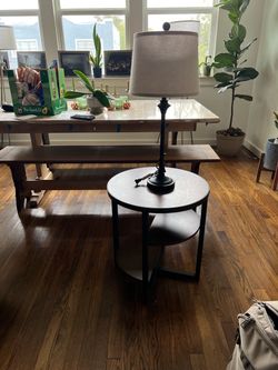 Circle side table and lamp