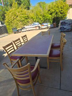 Dinning table with 7 wooden chair leather wci furniture