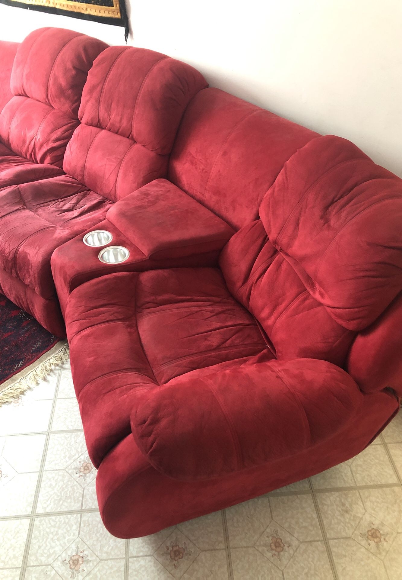 Red suede Couch recliner set