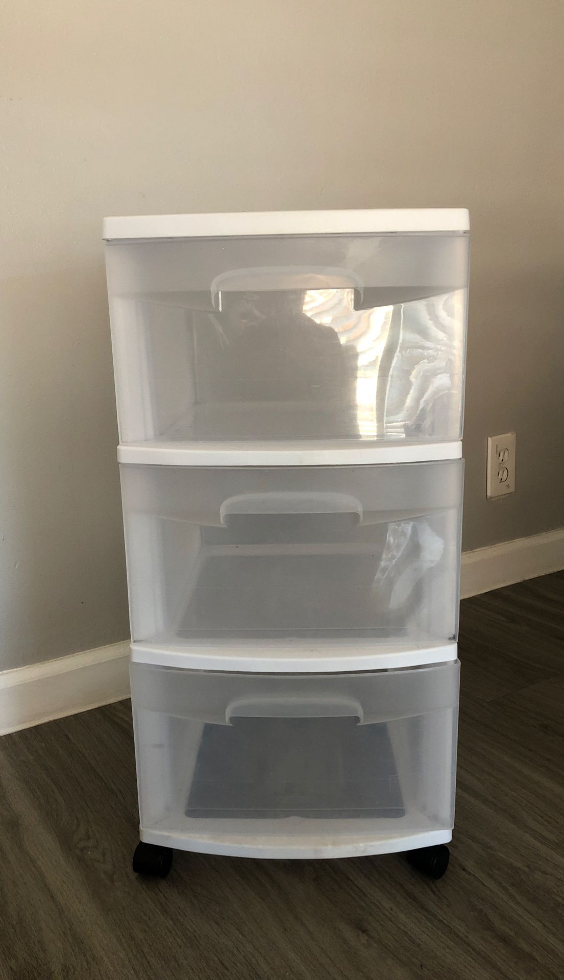 Three tier white plastic drawers