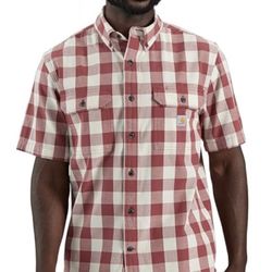NEW Carhartt Shirt Red Plaid Mens Medium Button Front Short Sleeve  