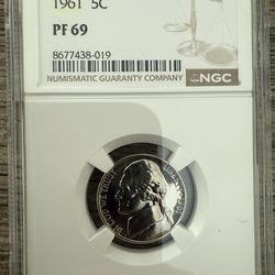 1961 5c PF69 NGC Jefferson Nickle