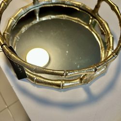Nice Perfume, Makeup Gold Glass Round Plate 