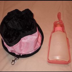 pink travel food bowl and water bottle for small dog $6 FIRM  for both!