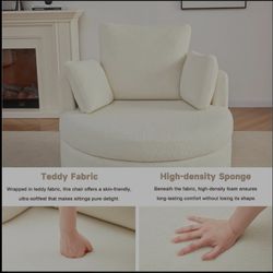 Swivel Chair with Half Moon Storage Ottoman, Round Oversized Barrel Chair with Base Storage for Living Room, 360°Modern Swivel Accent Chair with 3 Pil