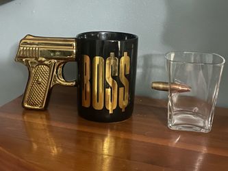 Boss mug and whiskey glass
