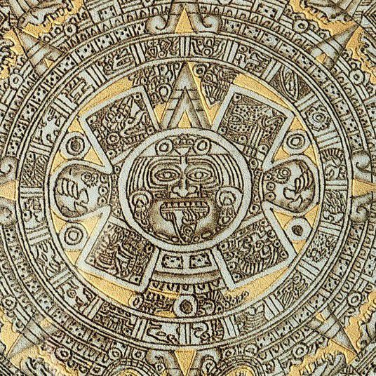 Authentic Gold Stamped Aztec Mandala Cloth Art Piece with a Gold Frame