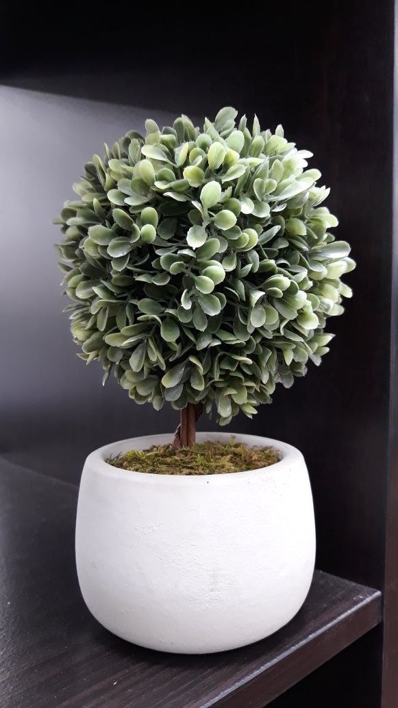 Topiary with cement planter fake plant grey decor