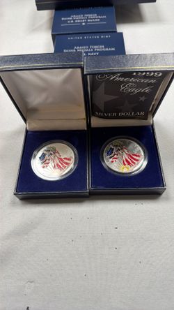 1999 Colorized American Silver Eagle 1oz Bullion Coin Painted Flag Millennium Cased