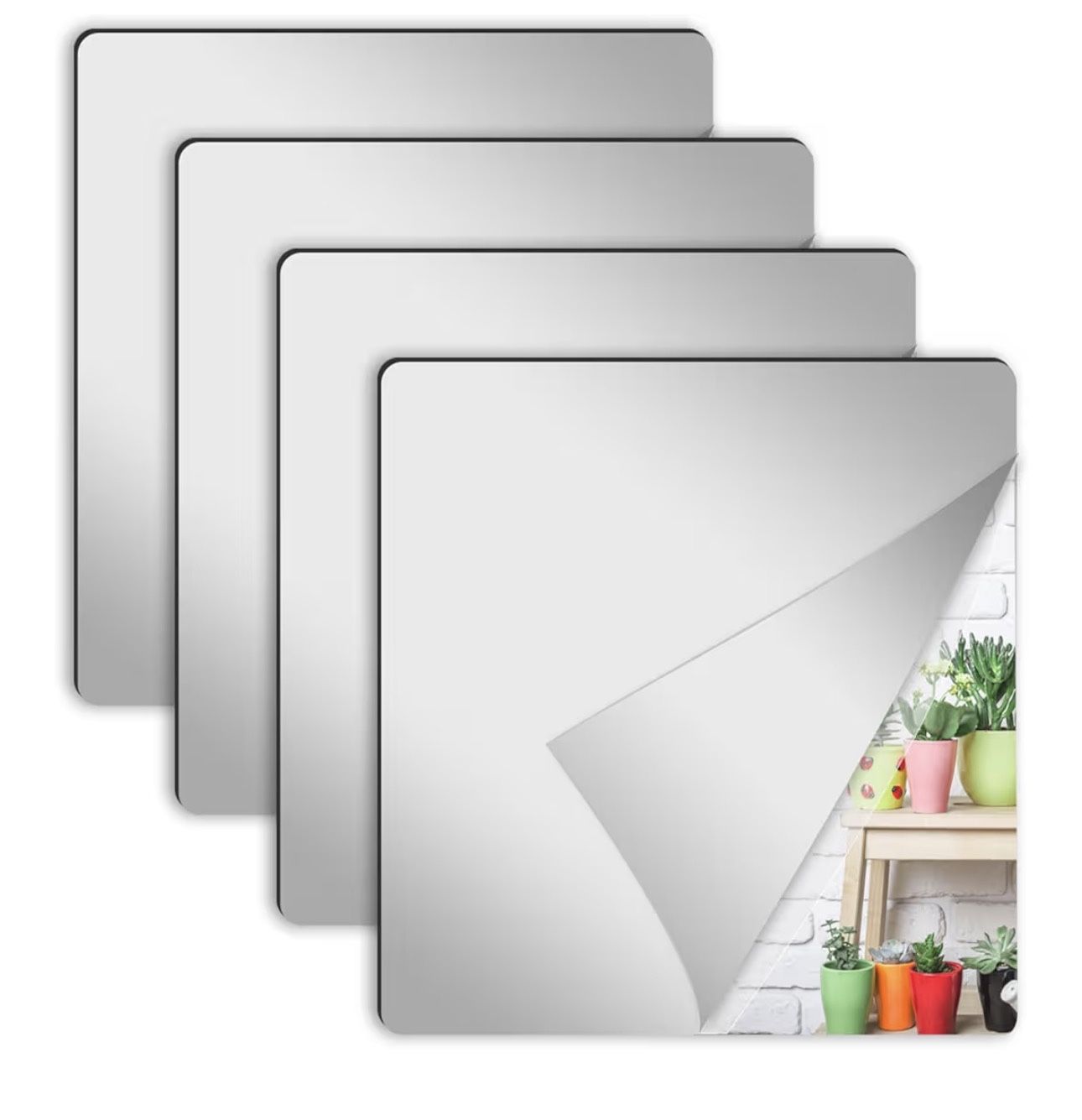 6 Pcs Wall Mirror Tiles, 8 x 8 Inch Self Adhesive Acrylic Square Mirror, Flexible Mirror Sheets Wall Stickers Frameless Small Mirrors Wall Decor Set f