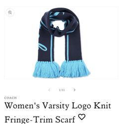 NWT COACH Women's Varsity Logo Knit Fringe-Trim Scarf OS
