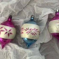 Vtg Set of 3 Hand Painted Mica Teardrop Christmas Ornaments Poland