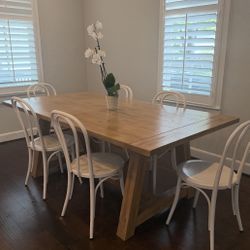 Leona Wood Farmhouse Extension Dining Table W/6 Chairs