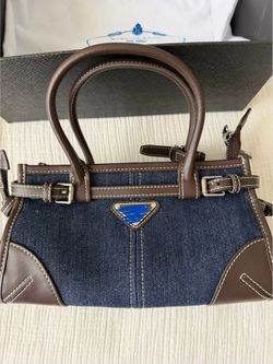 Prada Bonnie small denim and leather handbag