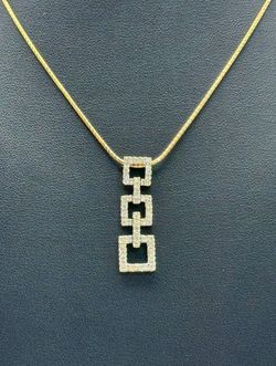 14k solid yellow gold 3 square 0.35 CTW Diamond pendant/charm on 16” chain  necklace