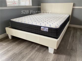 Queen white euro platform bed with Orthopedic mattress included