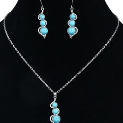 3pcs Turquoise Necklace And Earrings Jewelry Set