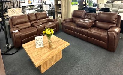 Brown sofa and loveseat faux leather Manual Recliner