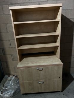 Office desk and file cabinet/ book shelf