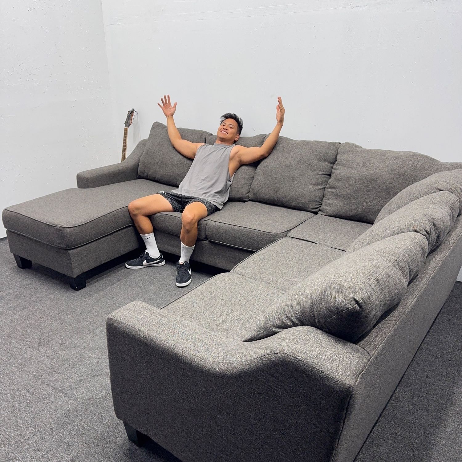 Compact & Comfy Sectional Couch (Dark Charcoal Gray)