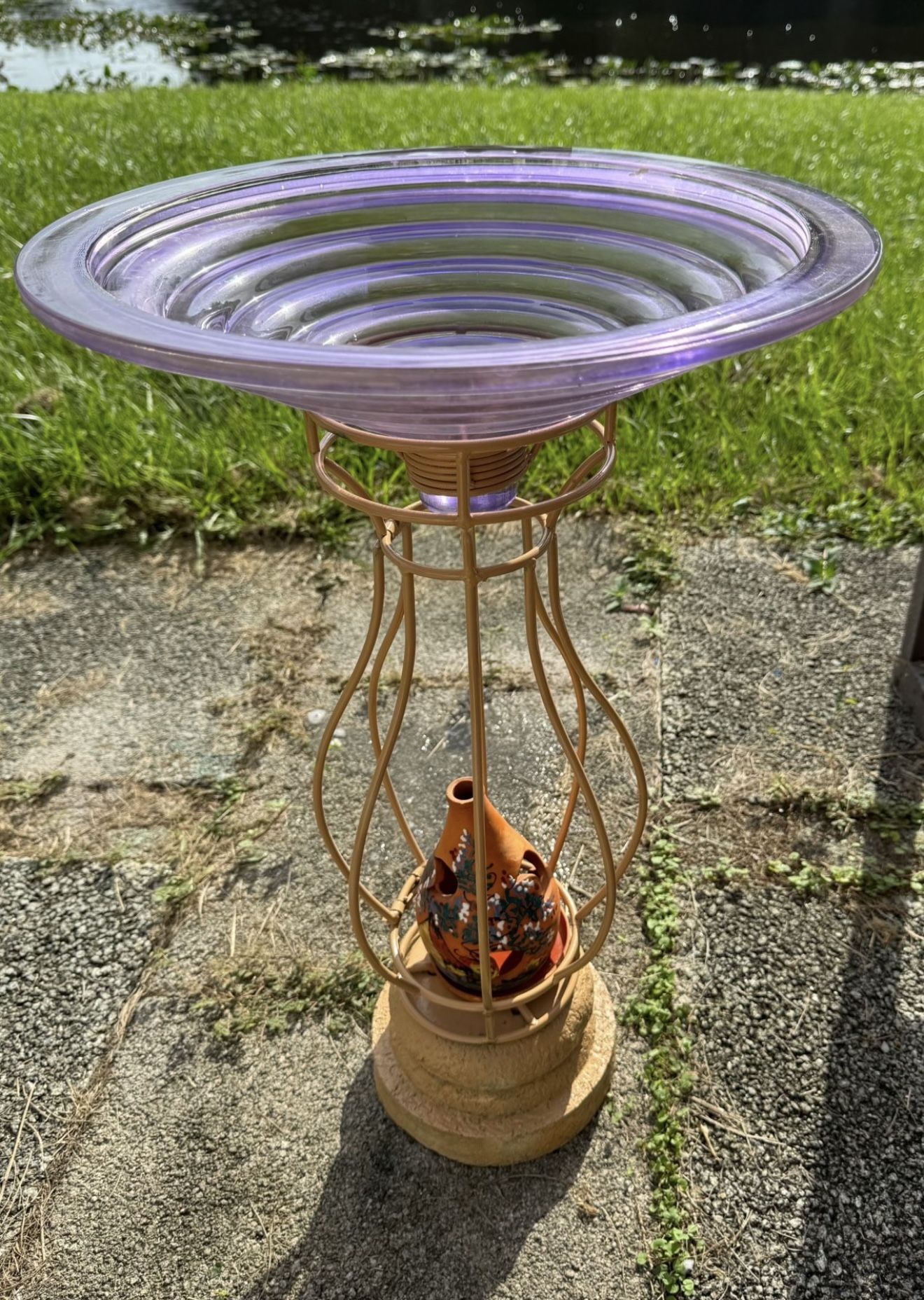 Unique Bird Bath Designed By Deesigns Glass Top Metal And Concrete