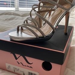 Silver Heels with Rhinestones (size 7)