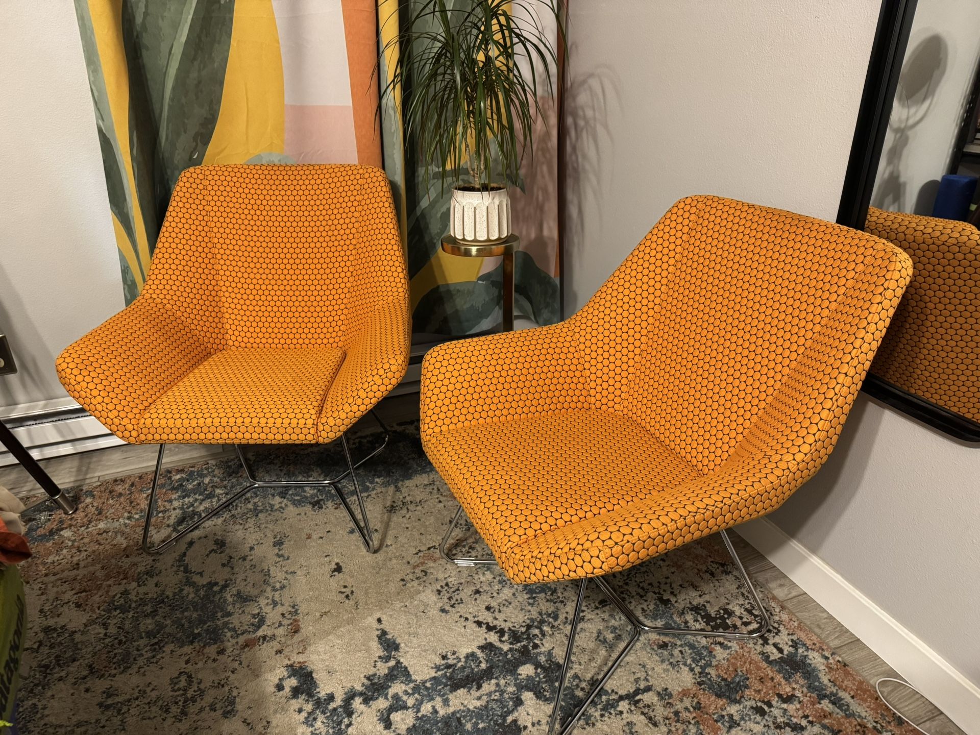 Mid Century KEILHAUER Cahoots Orange Lounge Chairs