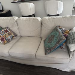 Modern Beige Fabric Sofa – 3-Seater Couch, Comfortable & Stylish