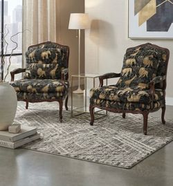 Pair of Vintage French Provincial Bergère Chairs – Safari Tapestry Print