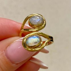 Gold Filled Adjustable Ring With Moonstones