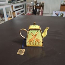 Charlotte Di Vita Miniature Hand Crafted Copper Giraffe Teapot Hand Painted In Enamel, Certified Original Brass Tag Edition No 151 - SEE DESCRIPTION 