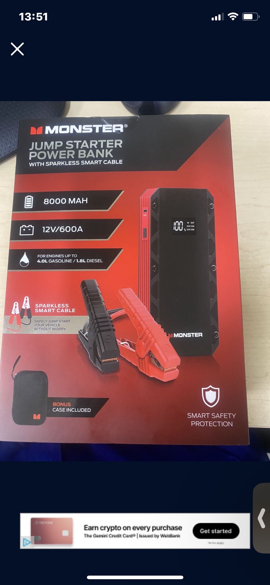 Monster New 8000mah Jump Starter Power Bank: Portable Car Jumper, 8000 Amps, Automotive Jumpstarter