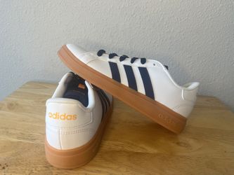 Adidas Big Kids- Size 3Y Cream and Blue Sneakers with Tan Sole