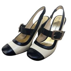 Marc Jacobs Mary Jane Heels Pumps Shoes Slingback EU 36 W US 6 Black Ivory 