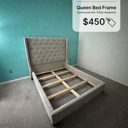 Macys Home queen upholstered wingback bed frame – like new!