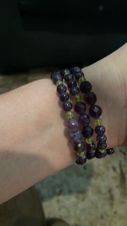 Purple and Green Beaded Stretch Bracelets