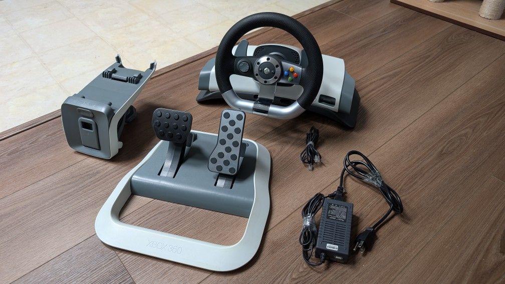 Xbox 360 Wireless Racing Wheel with Force Feedback, Pedals, Desk Mount