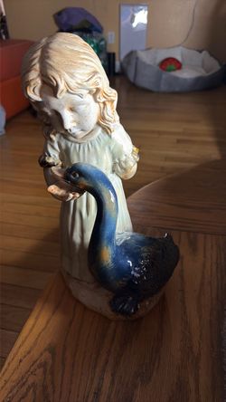 Ceramic Girl with Goose Figurine