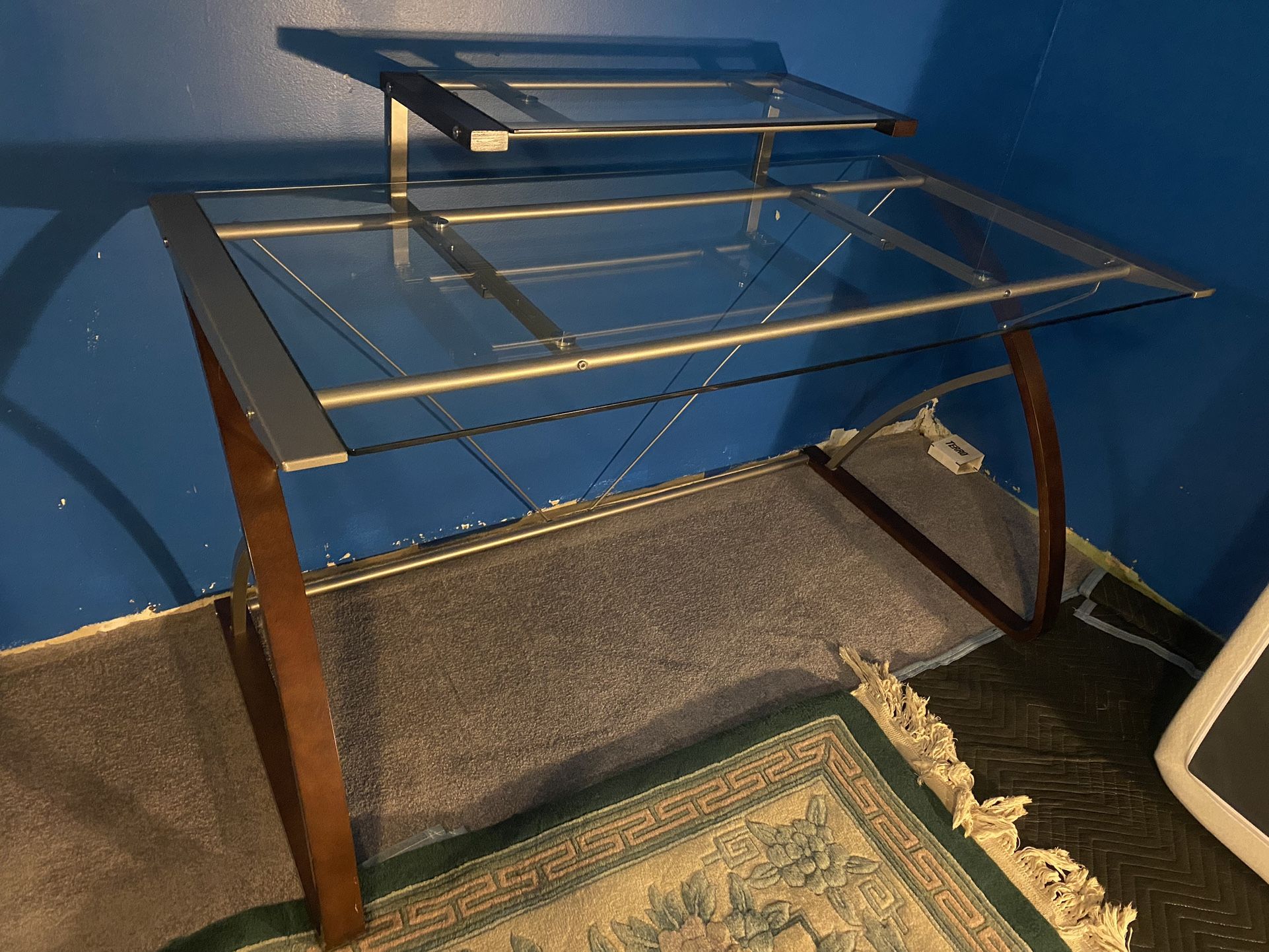 Glass Desk with Monitor Stand