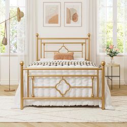 Twin Size Metal Platform Bed Frame - Gold