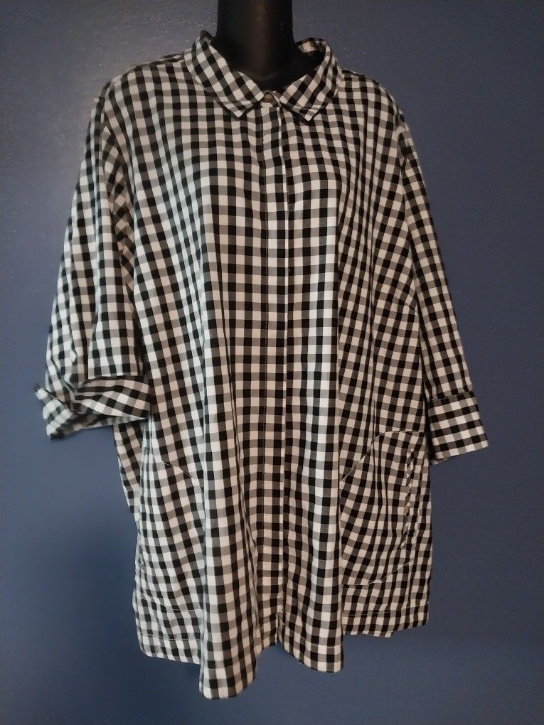 plus size 3X Joan Rivers buffalo plaid shirt 3/4 sleeves tunic length with pockets